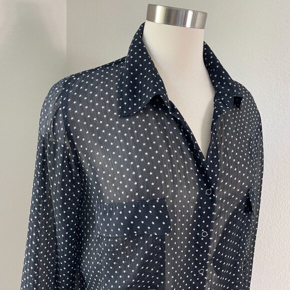LAgence Nordstrom Womens 6 Black Star Print Sheer Button Up Long Sleeve Blouse - Picture 2 of 12